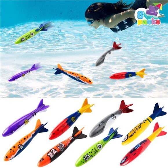 8 Packs Pool Toys, Shark Underwater Diving Toys Colorful Swimming Toys Summer - Picture 1 of 5
